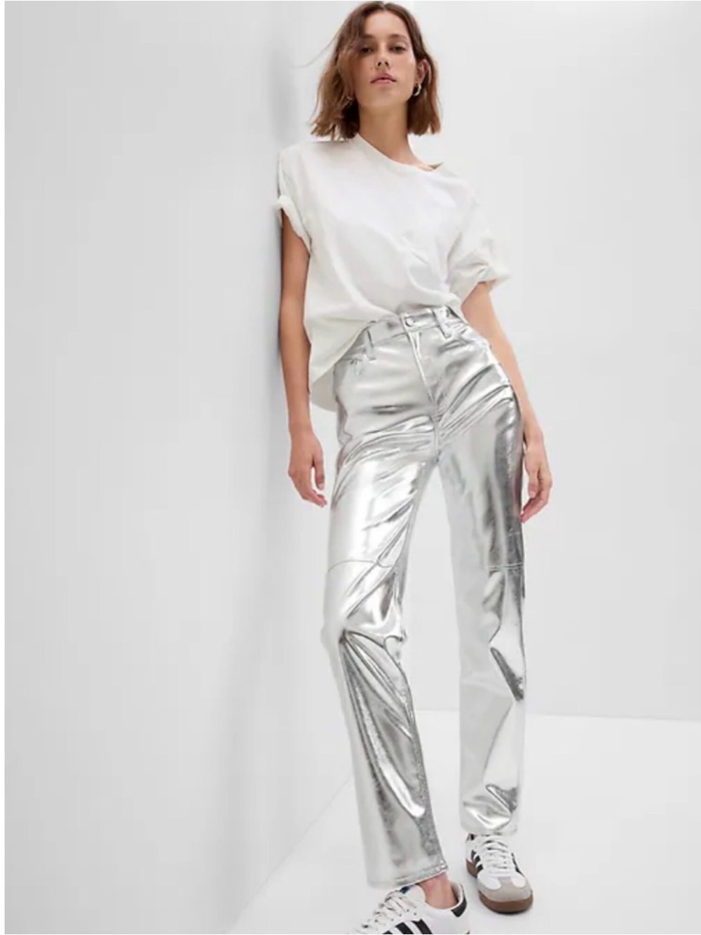 H&M Metallic Silver Straight Leg Pants